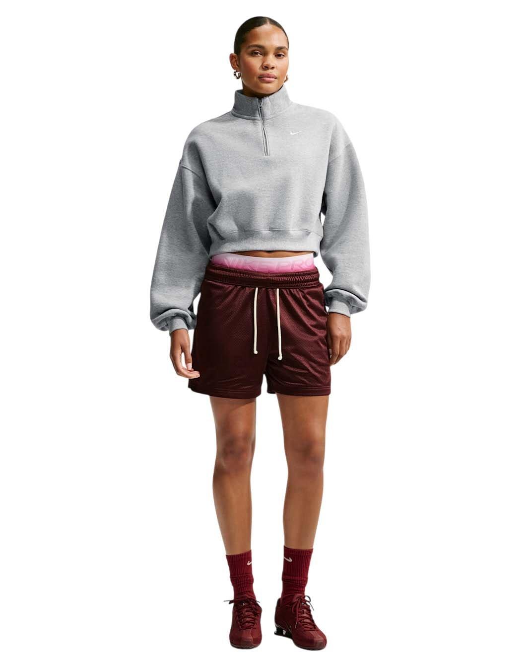 Nike Women's Studio Fleece Medium Weight Oversized 1/4 Zip Cropped Sweatshirt - Grey Heather - GREY HEATHER